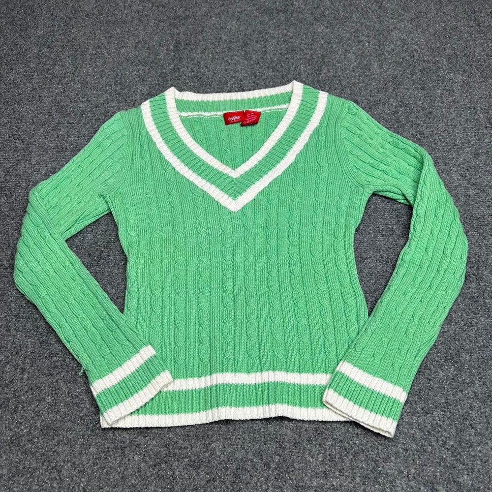 Mossimo Y2K green cable knit v neck sweater Size Medium
